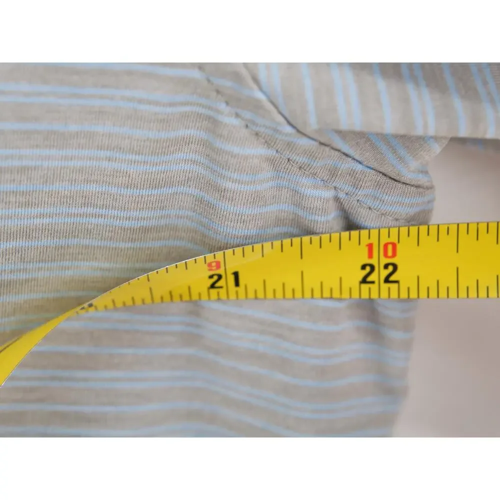 Peter Millar Polo Men Medium Summer Comfort Gray Blue Stripes Short Sleeve Golf